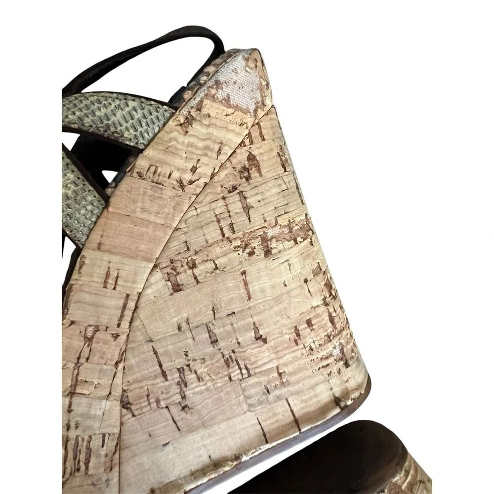 Prada Y2K Snake Print Strappy Sandals Cork Wedge Sz 38.5 Boho Contemporary